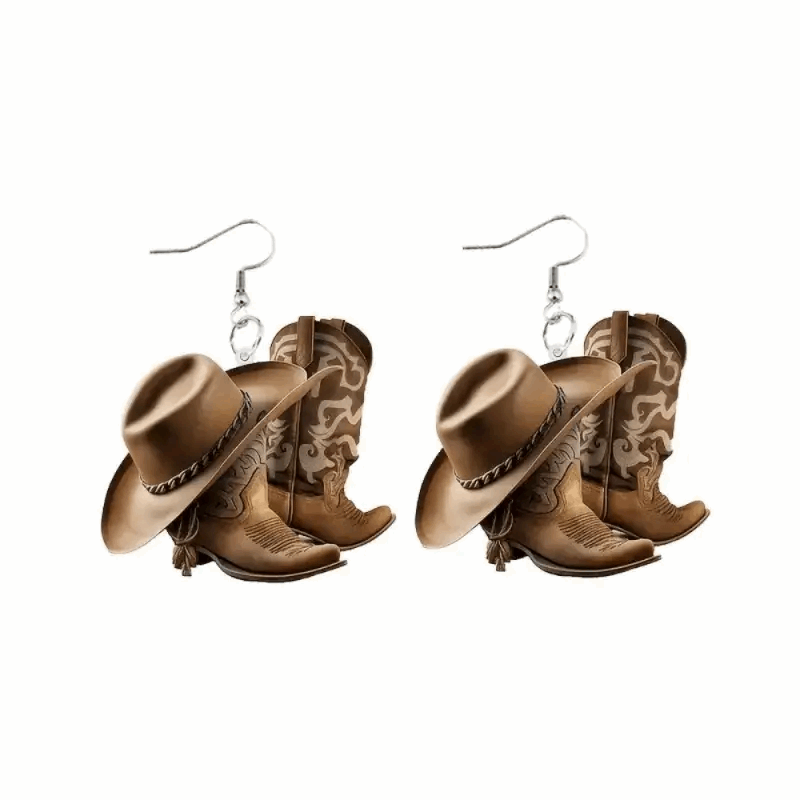 Cowboy Hat & Boots Dangle Western Earrings - Lightweight Acrylic 2D