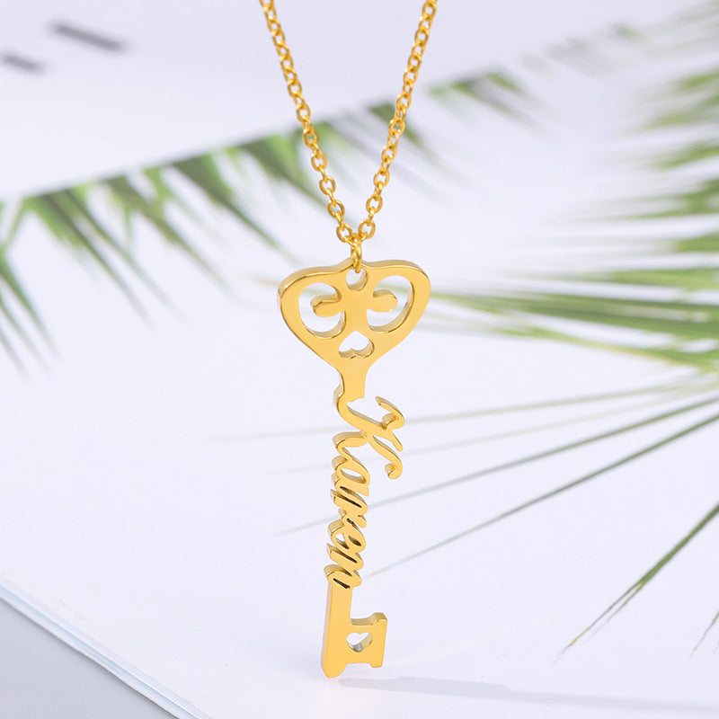Custom Stainless Steel Key Necklace with Name Pendant