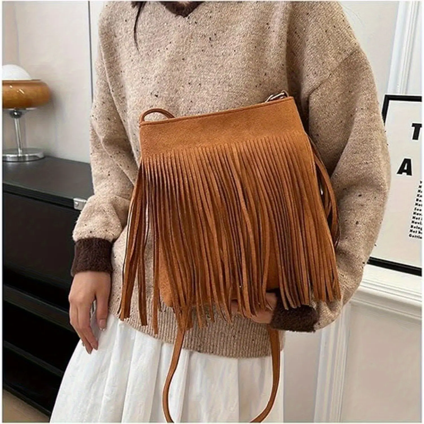 Fall Fashionista 3-Piece Set: Fringe Crossbody Bag + Cowboy Boot Earrings + Makeup Sponges