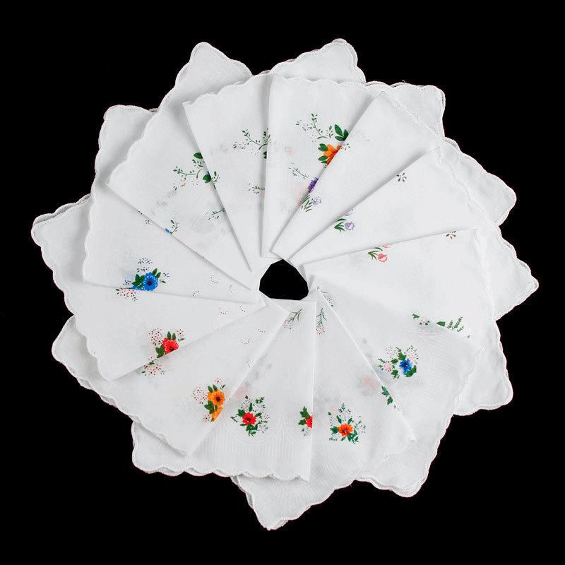 12 Piece Handkerchiefs for Women Vintage Floral Soft Cotton Blend Colorful Embroidered Tea Party Favors