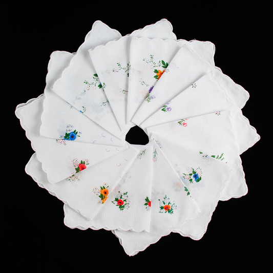 12 Piece Handkerchiefs for Women Vintage Floral Soft Cotton Blend Colorful Embroidered Tea Party Favors