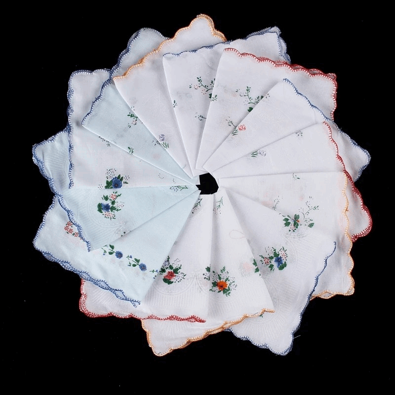 12 Piece Handkerchiefs for Women Vintage Floral Soft Cotton Blend Colorful Embroidered Tea Party Favors