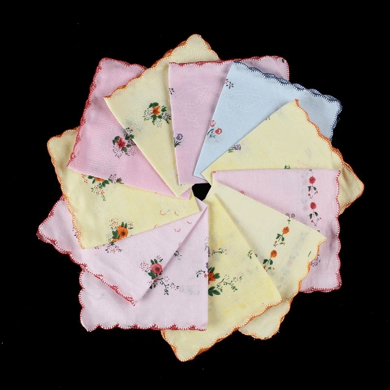 12 Piece Handkerchiefs for Women Vintage Floral Soft Cotton Blend Colorful Embroidered Tea Party Favors