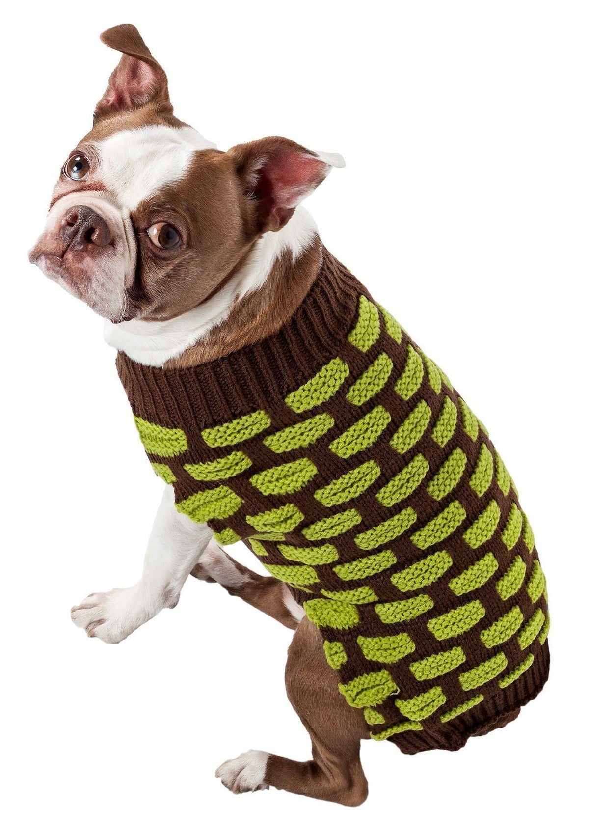 Pet Life ® Fashion Weaved Heavy Knit Designer Ribbed Turtle Neck Dog Sweater