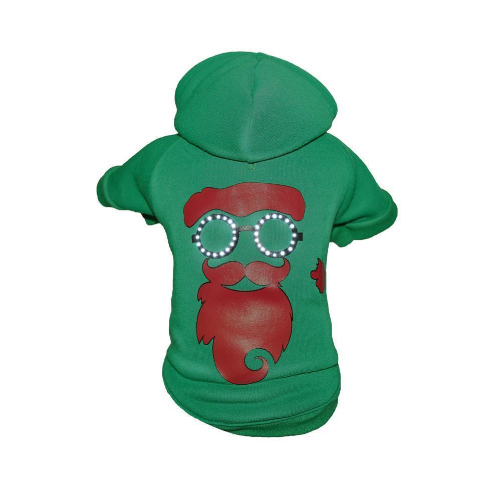 Pet Life ® LED Lighting 'Cool Santa Shades' Hooded Dog Costume Sweater w/ Included Batteries