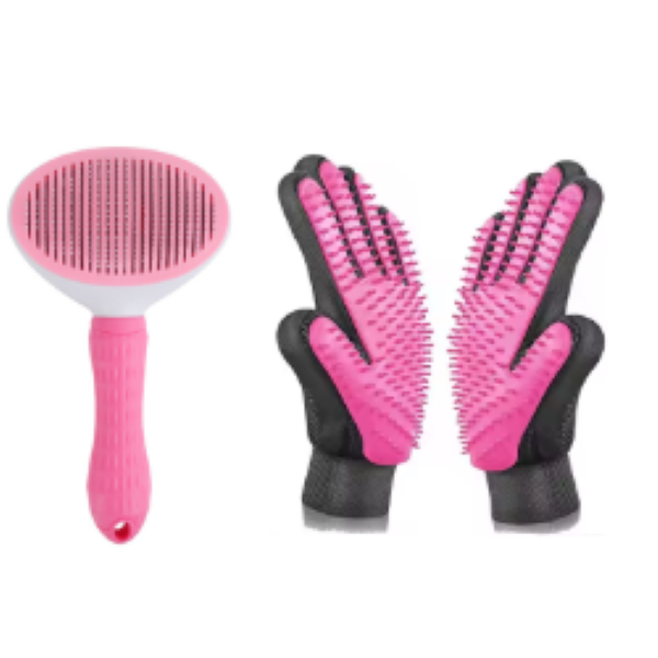 2 PC Pet Cat Dog Hair Removal Brush & Glove Bundle Set
