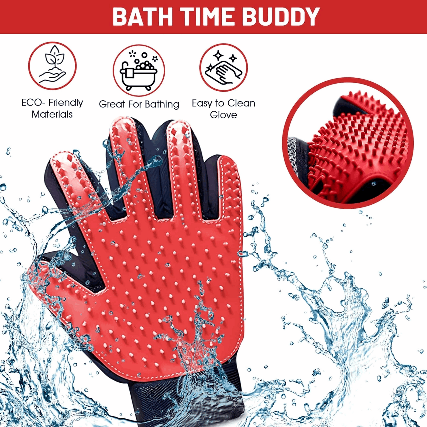 Upgrade Pet Grooming Gloves for Dogs, Cats, Rabbits & Horses with Long and Short Hair, Pets Hair Remover Mittens - 1 Pair