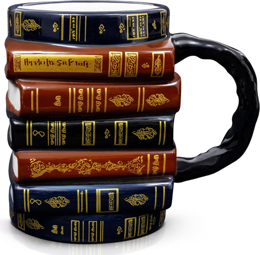 3D Book Mug – Stacked Books Coffee Mug, Unique Book Lover Gift for Readers, Librarians & Book Club – 14 oz Ceramic Tea Cup – Free Gift Card Included