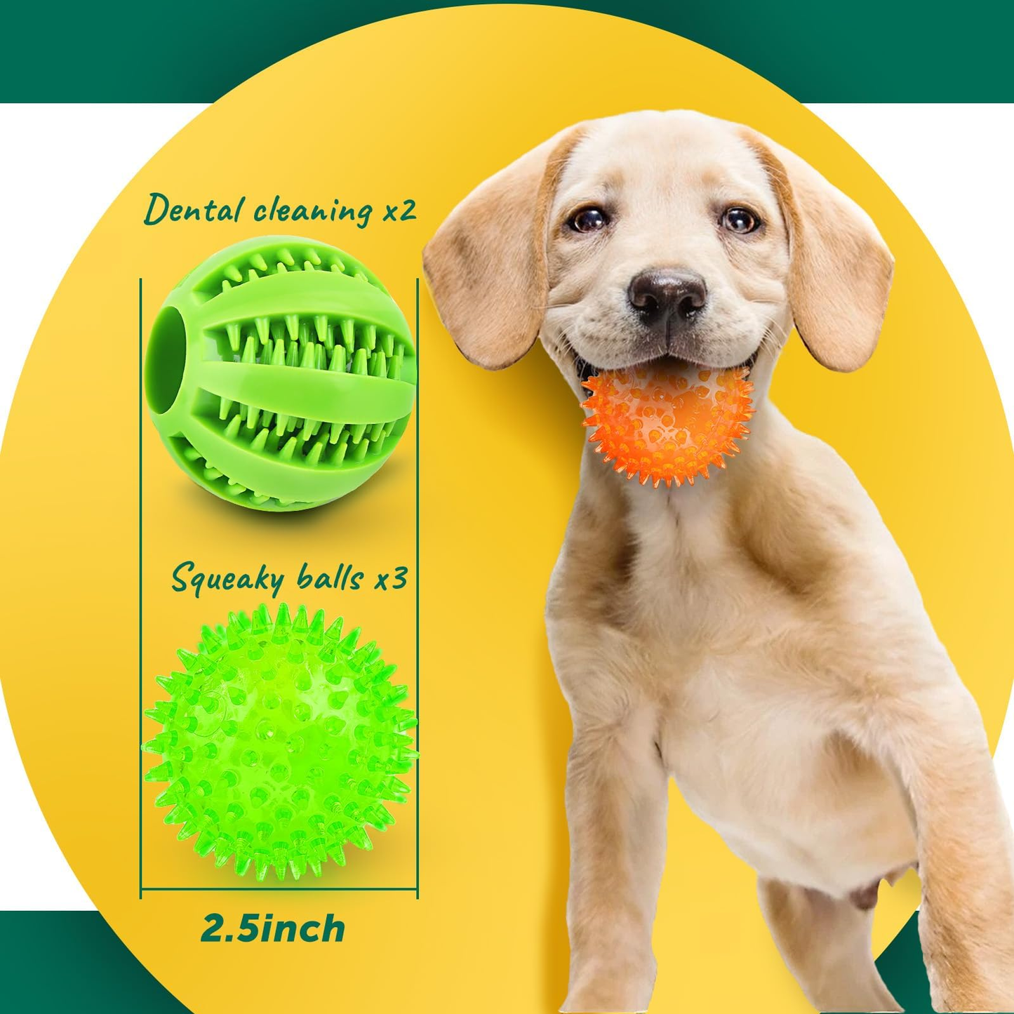 2.6” Squeaky Interactive Dog Balls for Puppy Teething Chew Toys for Small Dogs for Clean Teeth and Training